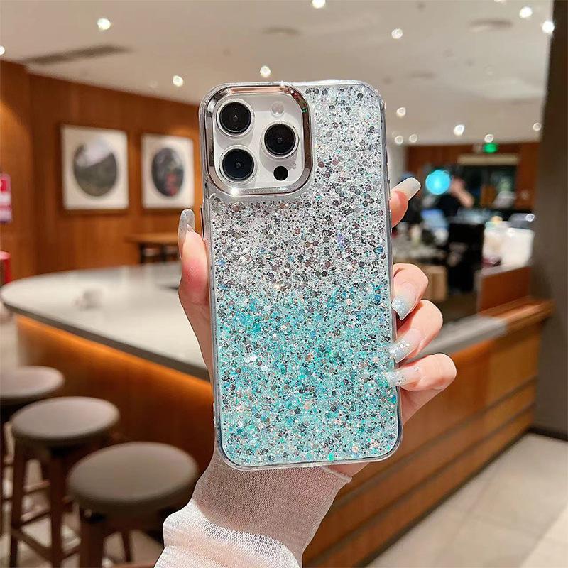 Two-Color Epoxy Glitter Sequined Mobile Phone Case For Apple 16Promax Small Fresh Women'S Apple 17 Protective Case