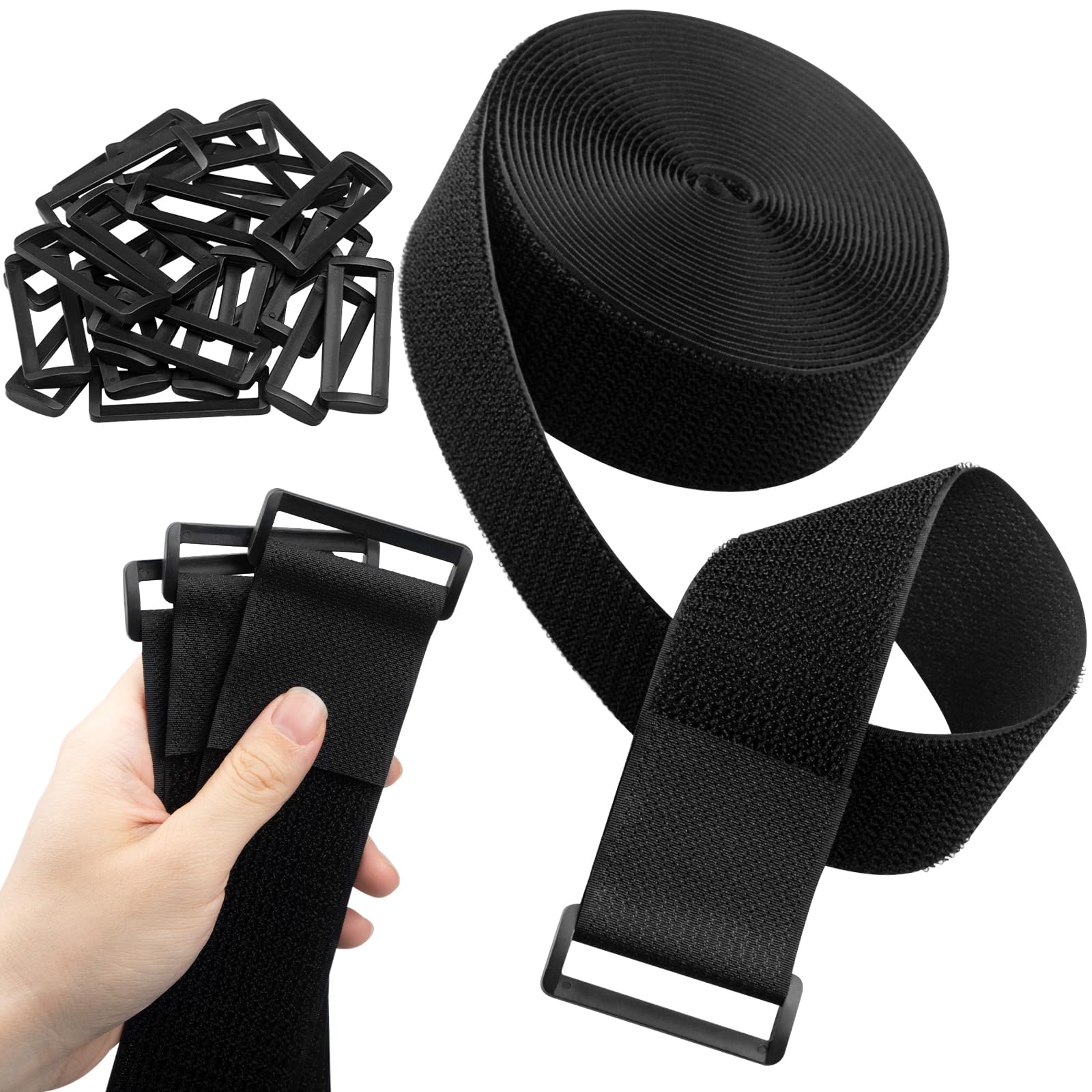 

YOKELLMUX Cable Ties, Hook-and-Loop Fasteners, 6m Long x 5cm Wide, 25 Buckles Included, Cut-to-Size, Strong, Heat-Resistant, Reusable, for DIY, Wire