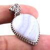 Natural Blue Lace Agate Gemstone 925 Solid Sterling Silver Pendant 1.5" K4M14