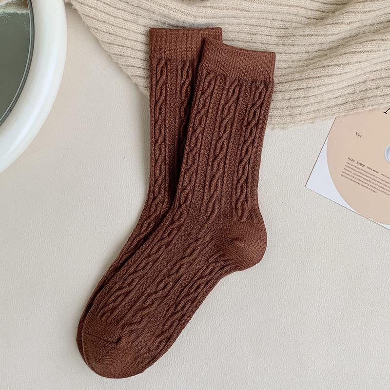 Women's Mid-Calf Cable Knit Wool Socks - Thick, Warm Cashmere with Velvet, Slouchy Style for Autumn/Winter 2023