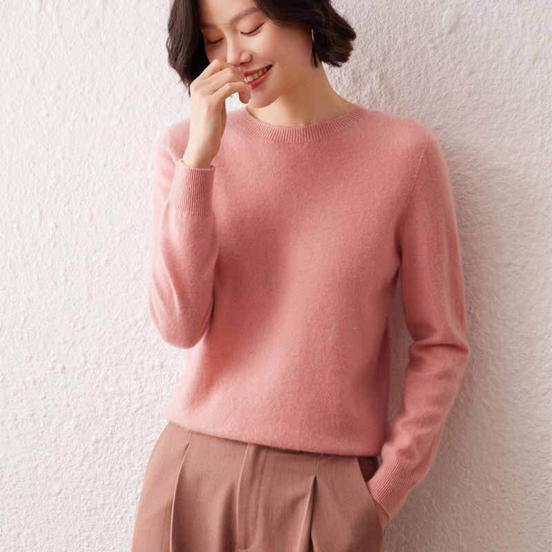 Women's Seamless Cashmere Round Neck Pullover - Loose Fit Casual Knitwear Base Layer for Autumn & Winter
