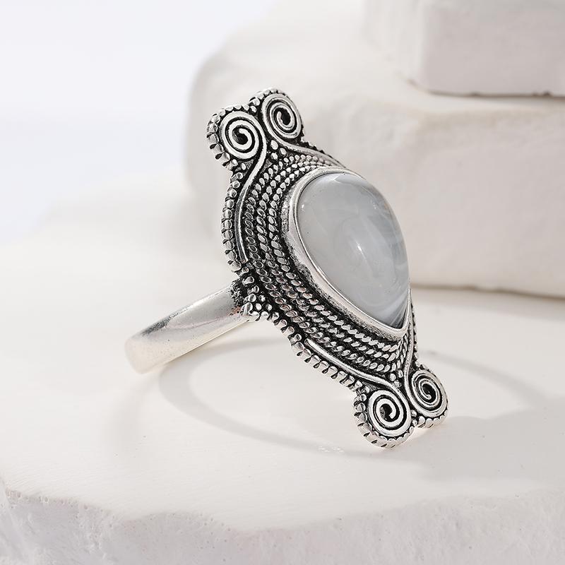 Vintage CopperColor Water Droplet Inlaid Imitation Moonstone Women's Ring Geometry Daily Wear Party Jewelry