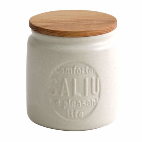 SALIU Canister, Made In Japan | Storage Container | Ceramic | Teak | Wooden Lid | 420ml | Gift | Interior (SALIU White)