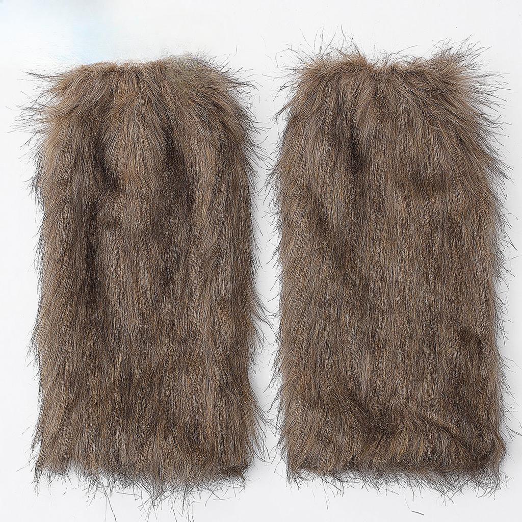 Western Cowboy Style Furry Leg Warmers Brown Retro Hot Girl Faux Fur Sock Covers Long Hair Boot Socks Warm