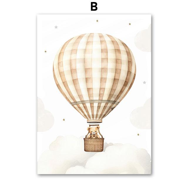Cute Bear Balloon Aircraft Moon Cloud Balloon Nursery Wall Art Canvas Painting Posters And Prints Pictures Baby Kids Room Decor