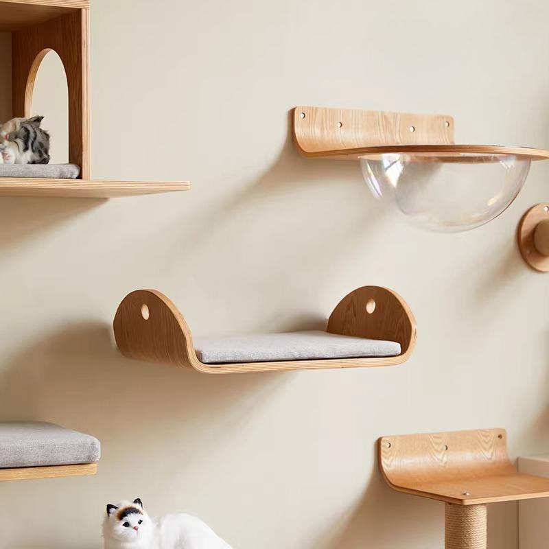 Wall Mounted Cat Shelves Solid Wood Floating Pet Perch for Window Hanging Cats Hammock for Balcony Modern Cat Climbing Furniture