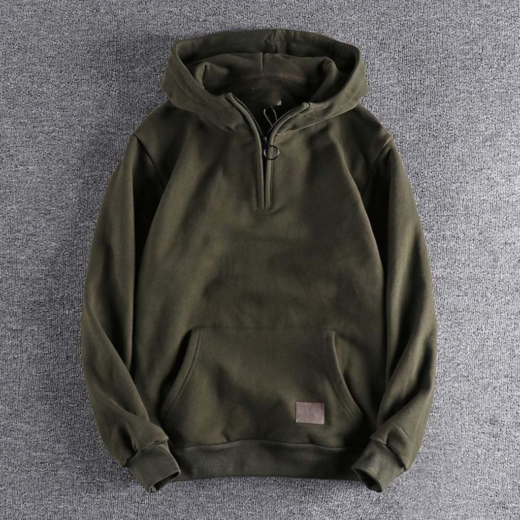 Half Zip Baggy Hoodie Men Pullover Longsleeve  Casual Hoodies Fashion Vintage Hooded Sweatshirt