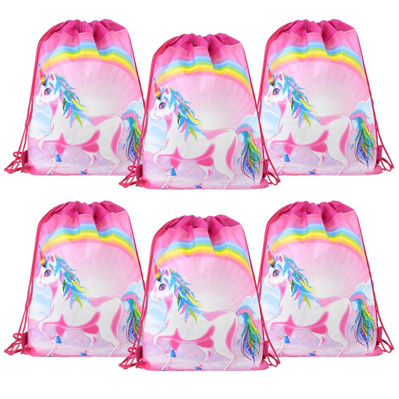 1/6/12Pcs Unicorn Drawstring Bag Kids Girls Unicorn Birthday Party Favors Supplies Candy Gift Packaging School Storage Backpacks