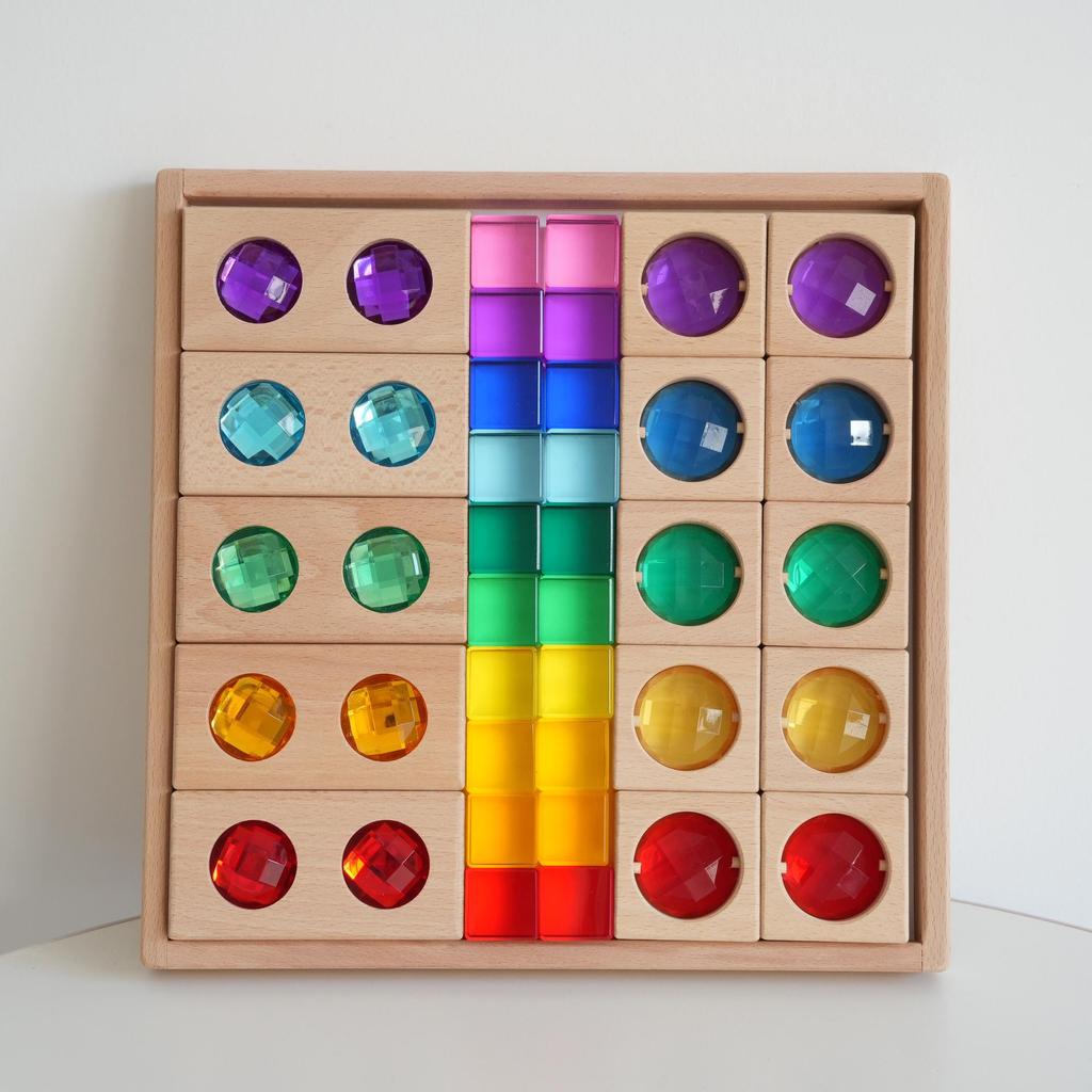 Transparent Rainbow 3D Building Blocks: Educational Acrylic Cubes for Children