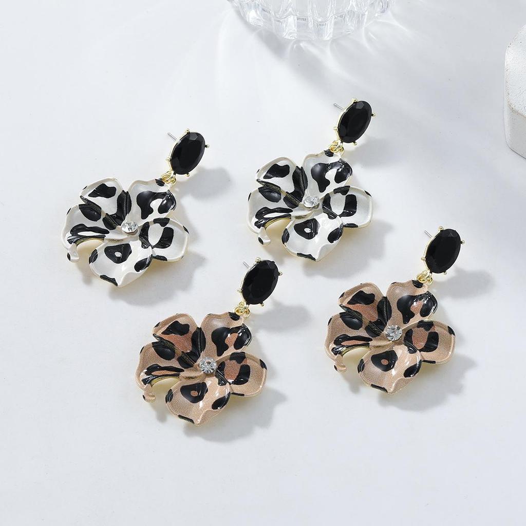 2024 Trendy Leopard Print Flower Pendant Earrings for Women