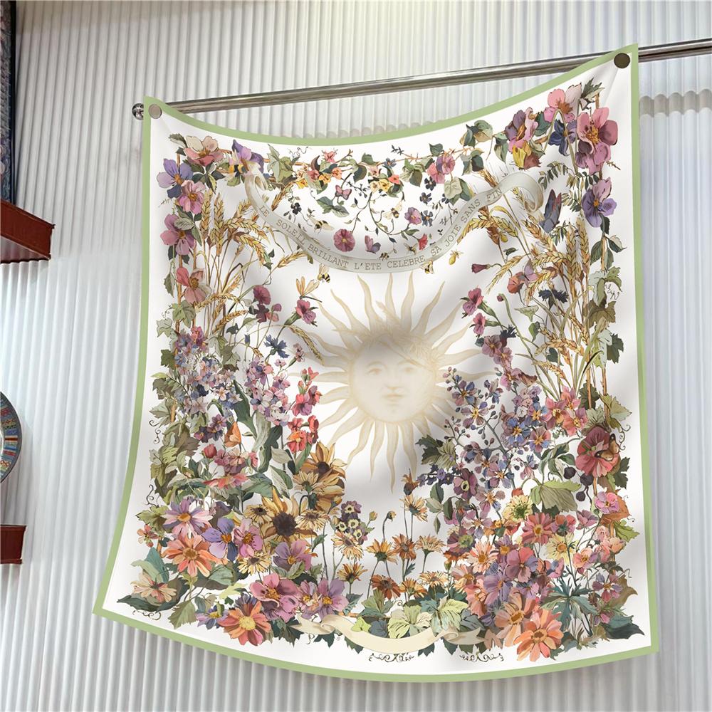 90Cm Square Scarf Women Fashion Floral Twill Silk Scarf Shawl Hijab Luxury Bandana Foulard Neckerchief Head Scarf For Lady