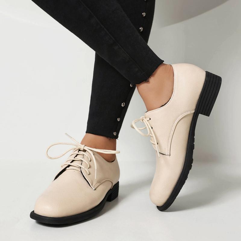 Brogue Woman Spring Autumn Flats Women Shoes PU Leather Lace-Up Loafers Female Flat Oxfords Big Size 41 42 Chaussure Femme