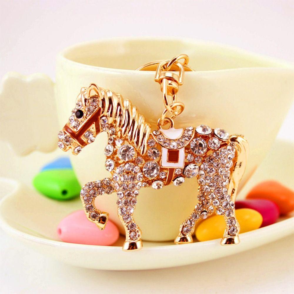 Metal Horse Key Chain Sparkling Rhinestones Hand Bag Pendant Horse Pendant Key Chain  For Women Men