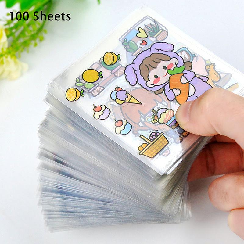 100Pcs Scrapbook Phone Water Bottle Decals Toy Transparent Waterproof Cartoon Pvc Stickers Cute Pattern Notebook Decoration