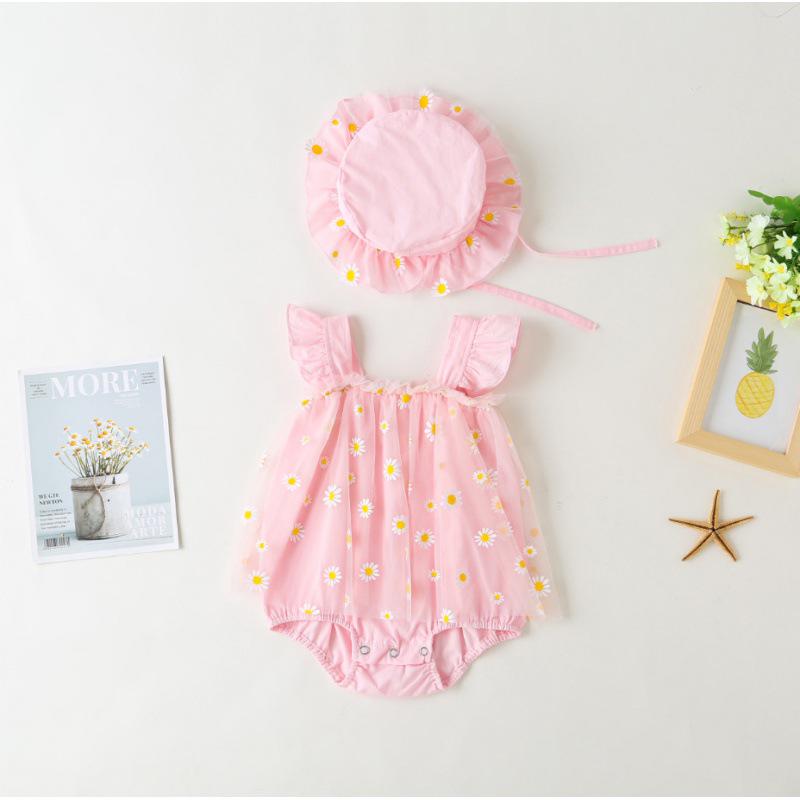 Baby Girl Summer Jumpsuit: 100-Day Birthday Romper with Princess Mesh Skirt
