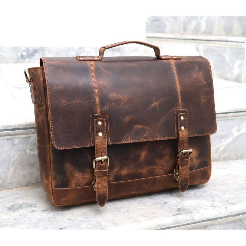 Handgemachte Messenger-Tasche aus Büffelleder, Umhängetasche, Laptoptasche, Bürohandtasche, Aktentasche, rustikale Vintage-Umhängetasche für Männer und Frauen, Muttertagsgeschenk