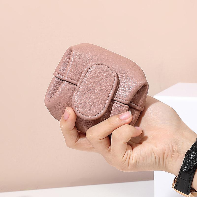 Solid-Color Mini Coin Storage Purse Leather Change Purse For Women Buckle Key Earphone Storage Bag For Outgoing Shopping