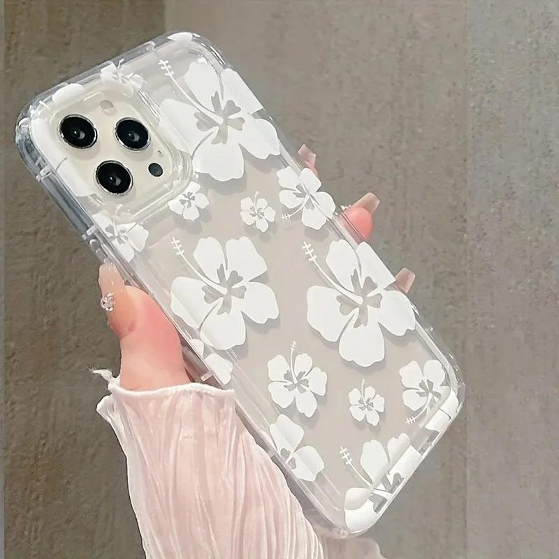 Fashion Clear Flower Phone Case For iPhone 17 Pro 16 14 13 11 12 15 Pro Max 16E Air Bag Shockproof Phone Cover