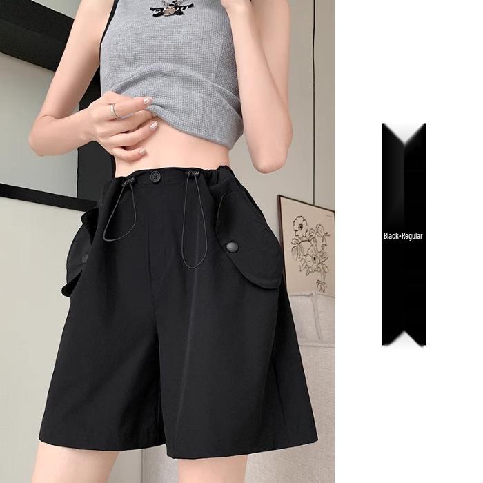 

Женские ретро шорты карго с несколькими карманами - Модные широкие, повседневный дизайн средней длины Small чёрный