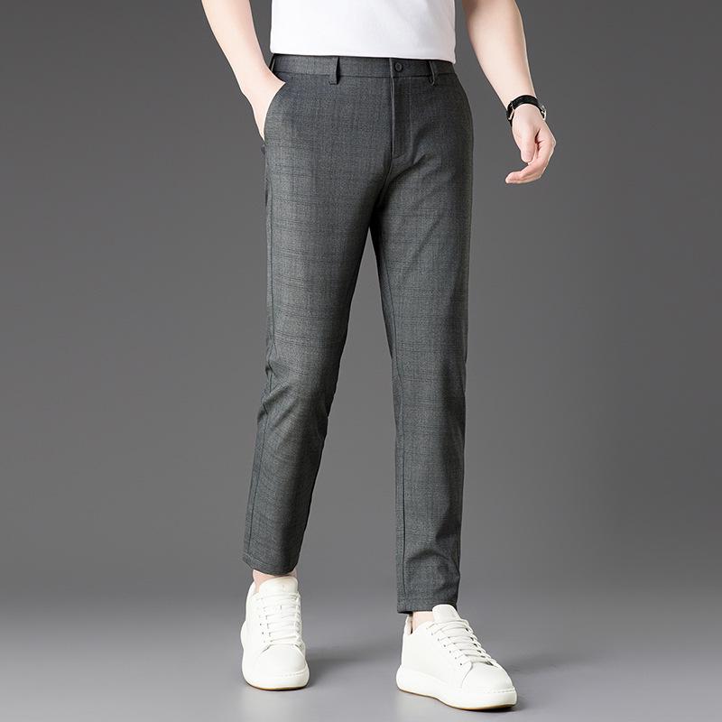 2026 Men's Slim Fit Cotton Linen Plaid Cropped Pants - Spring/Summer Korean Style Casual Wear