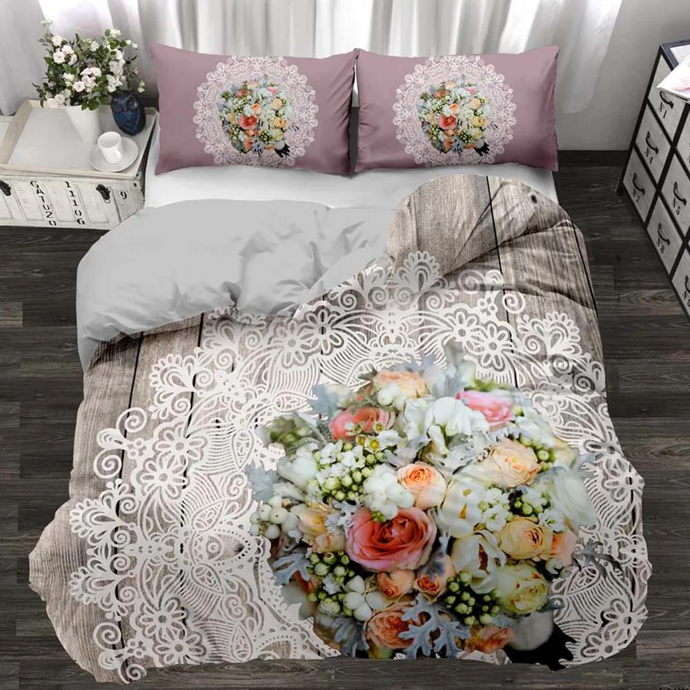 Wedding Pattern Flower Bedding Set Winter Duvet Cover Sets Reactive Printing Rose Comforter Cover Sets Red Adult King Dropship