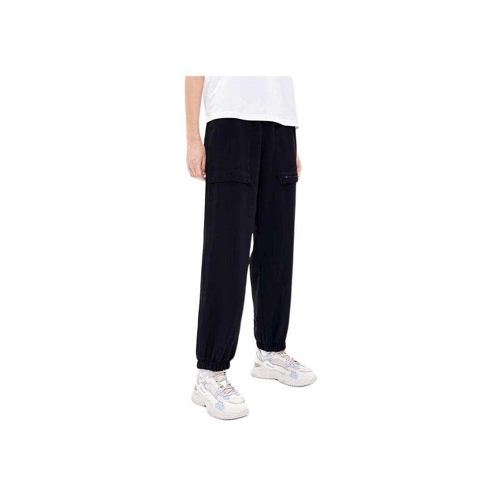 FILA Loose Fit Solid Color Pocket Cuffed Sports Woven Casual Long Pants Women bottoms Black F11W238802FBK