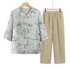 Summer Two-Piece Set for Elderly Women: Grandma Style Shirt & Trousers with Three-Quarter Sleeves