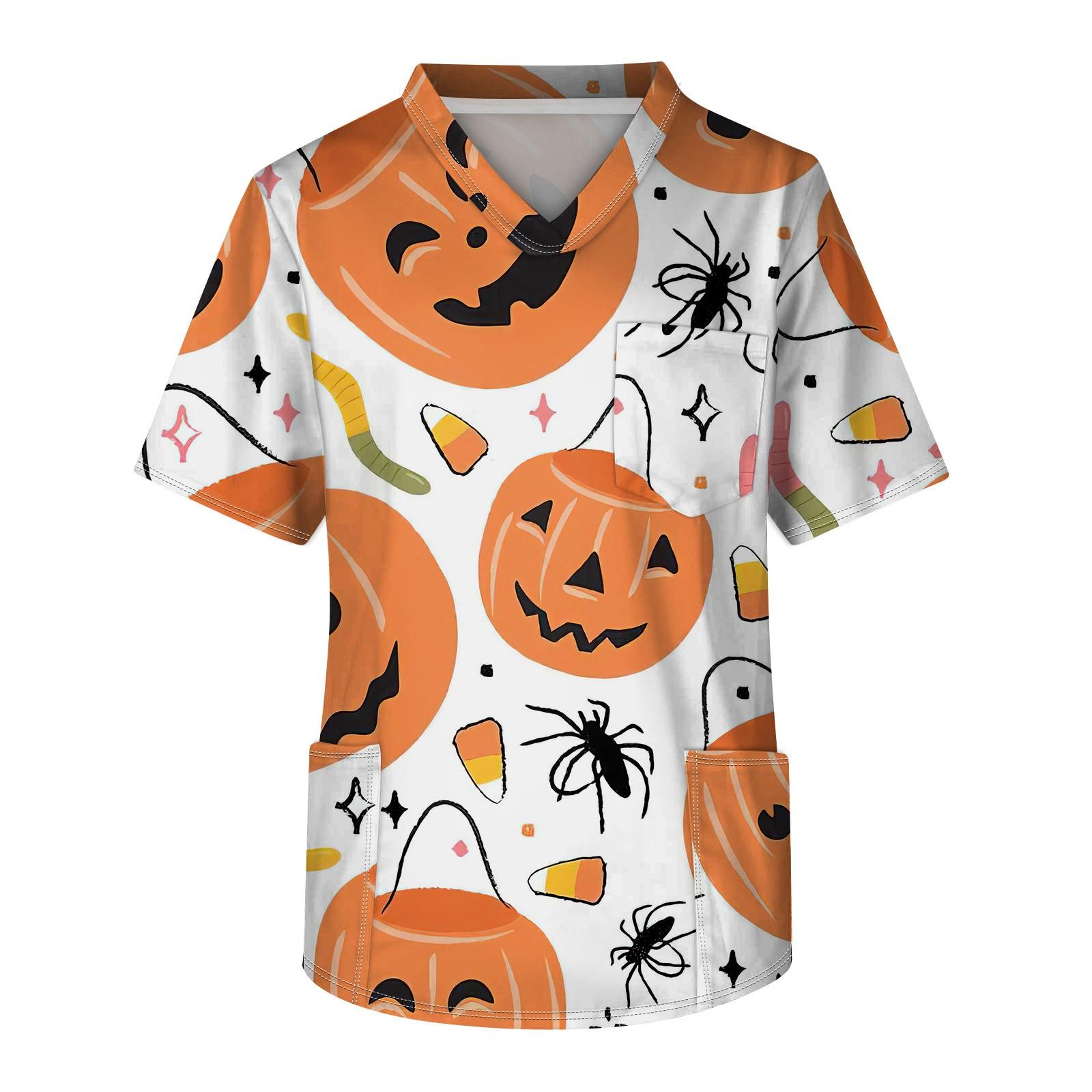 

Мужской топ с короткими рукавами и v-образным вырезом на Хэллоуин с принтом на груди и карманом для ухода за кожей XXXL белый