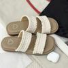 French Niche Flat Bottom Wear One-word Drag Girl 2025 New Summer Super Fire Woven Beach Fairy Versatile Cool Slippers