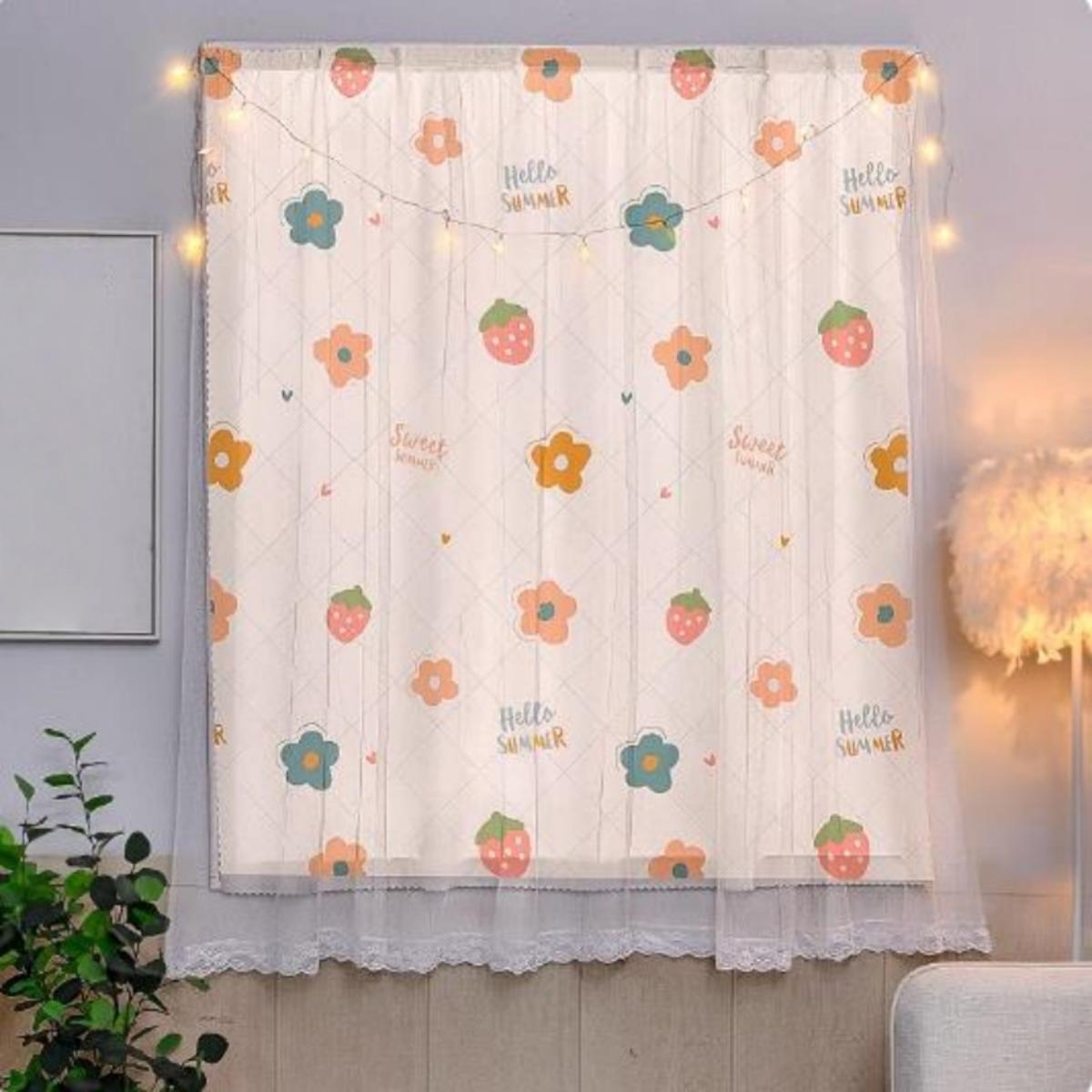 

Non-perforated Magic Blackout Curtain Stickers Pasted Dormitory Windows Permeable Light Rental Gauze Curtains blue flower
