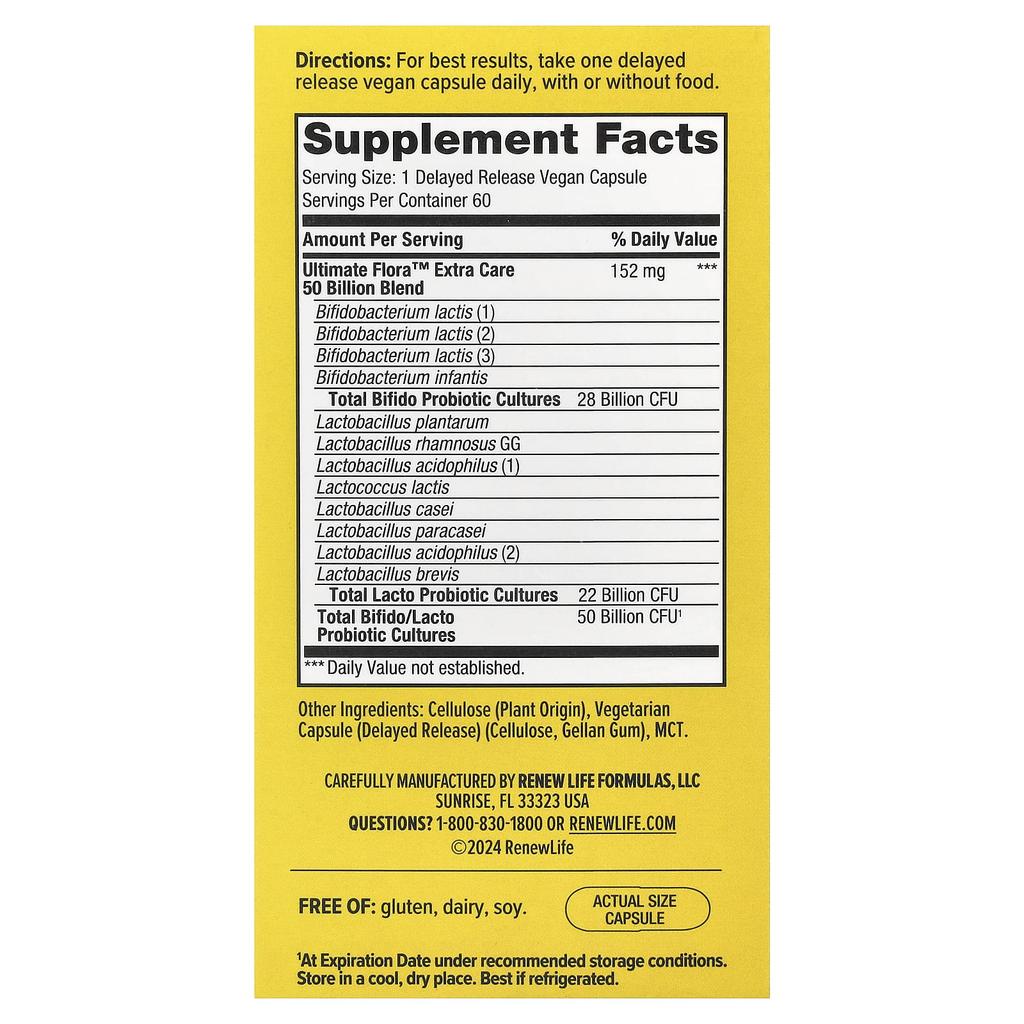 Extra Care Ultimate Flora™ Probiotic, 5 Billion CFU, Delayed Release Veggie Caps, 60