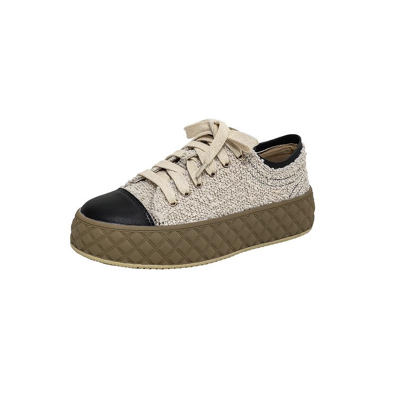 Temperament rough rhombus pattern thick sole heightening low-top casual little white shoes women's shoes