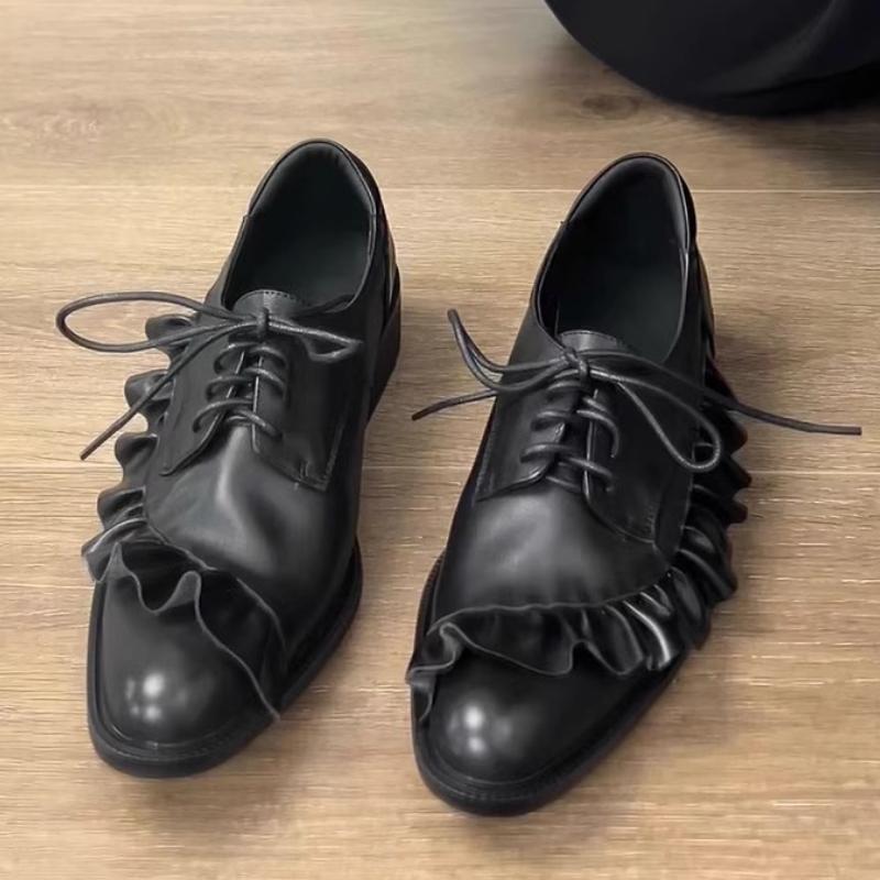 

Модные черные лоферы на шнуровке из мягкой кожи, женские, модный плиссированный дизайн, брендовые туфли-лодочки на низком каблуке, удобные для работы и поездок, офисная обувь Zapatos De Mujer 39 чёрный