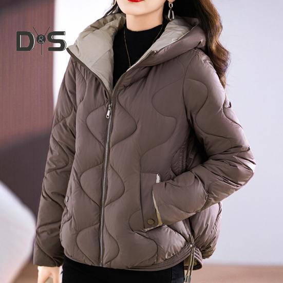 Жіноче зимове пухове пальто з м’якою вітрозахисною курткою з капюшоном і довгими рукавами, вільні потовщені кишені, суцільне кольорове бавовняне пальто для захисту шиї на блискавці.
