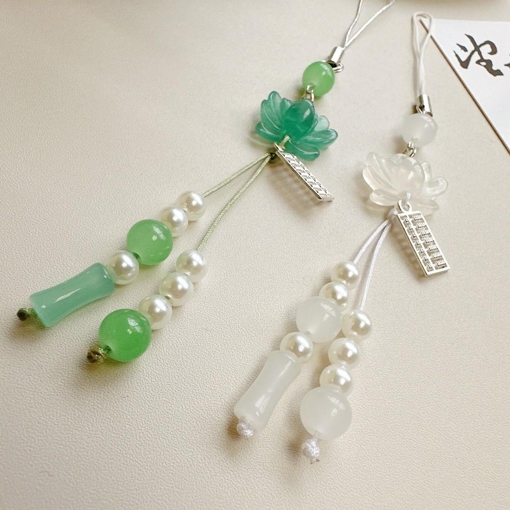 Tassel Detail Chinese-style Pendant Vintage Mobile Phone Chain New Lotus Beaded Key Chains  Unisex