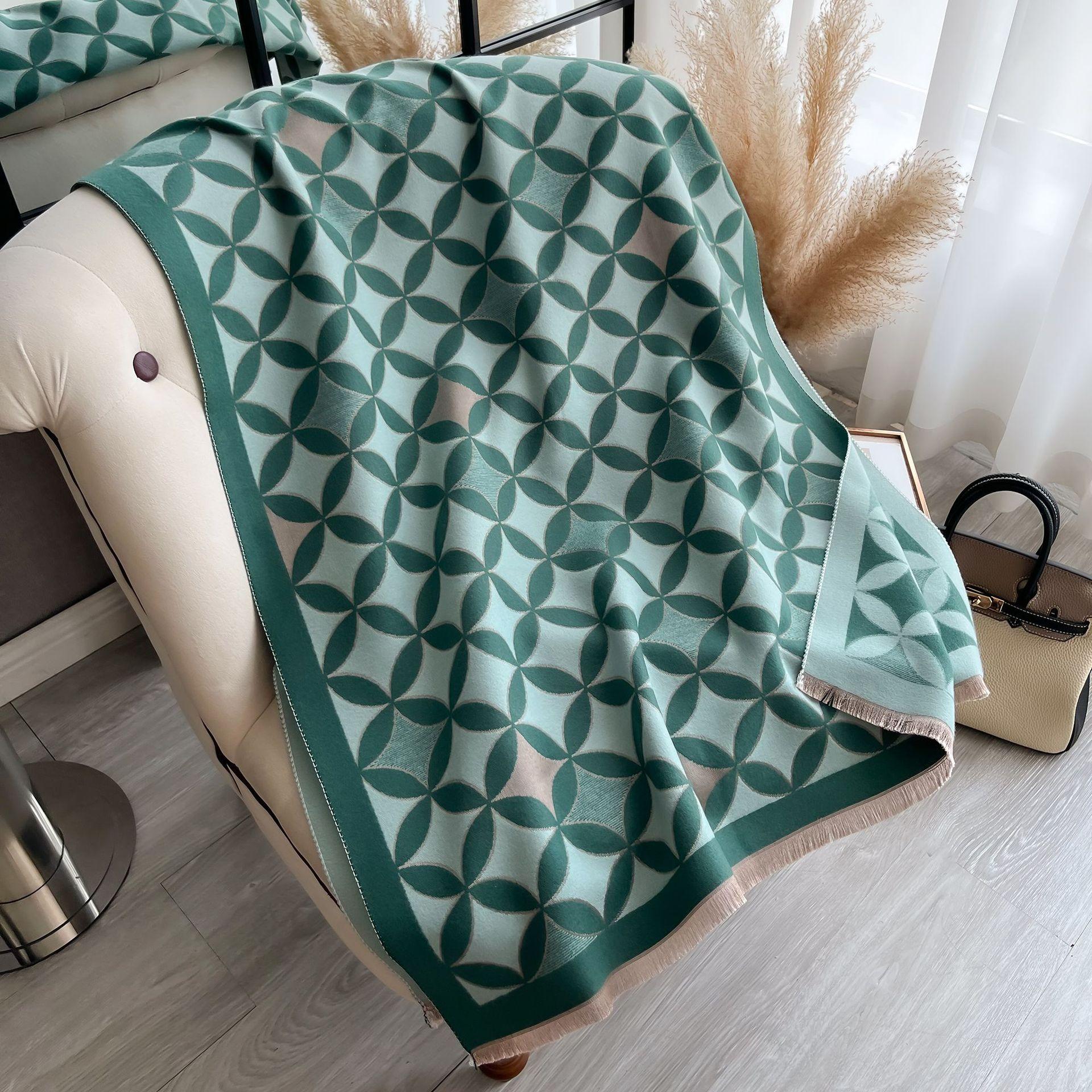 

Женский шарф в ромбовидную клетку, осенне-зимний, корейский, утолщенный, для теплой шали в помещении с кондиционером, женский шарф 185*65cm зелёный