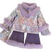 Girls' 2025 Winter Fleece-Lined Chinese Style Two-Piece Set: Thick Warm Top & Micro Flare Pants