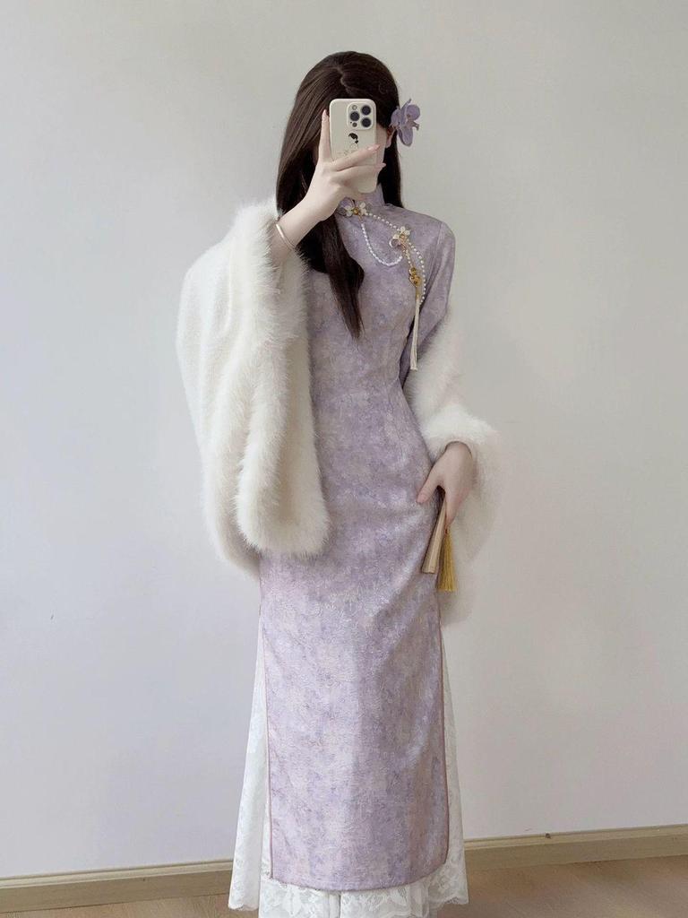 2025 New Autumn Purple Qipao with Inverted Sleeves – Gentle and Brightening for Young Women