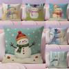 Snowman Cute Cushion Cover Natural Linen Pillow Case DoubleSided Print Decorative Sofa Pillowcase Home Decor Gift