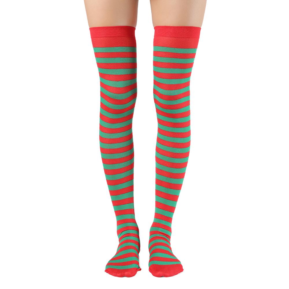 Halloween & Christmas Striped Thigh-High Cosplay Socks: Women's Slimming Over-the-Knee Stockings
