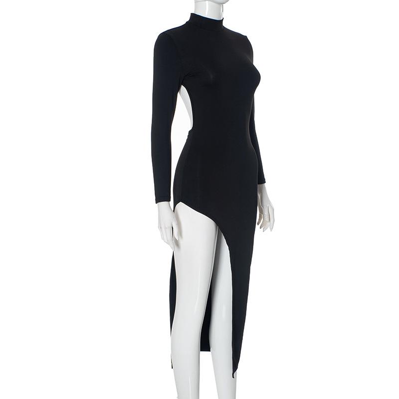 Sexy štíhlé šaty s dlouhým rukávem a dutým zadním dílem