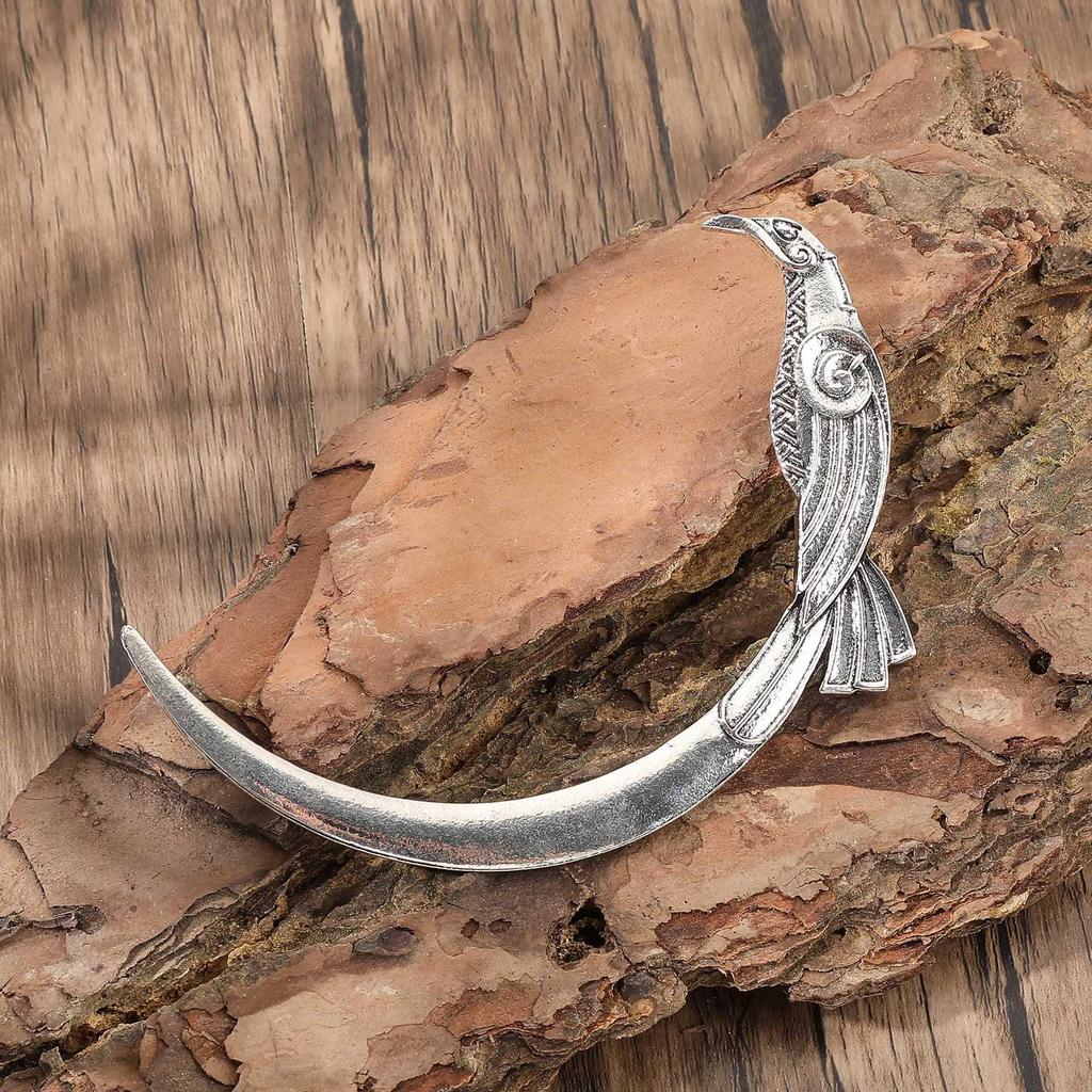 Vintage Viking Rune Raven Moon Crescent Hairpin - Norwegian Style Party Accessory