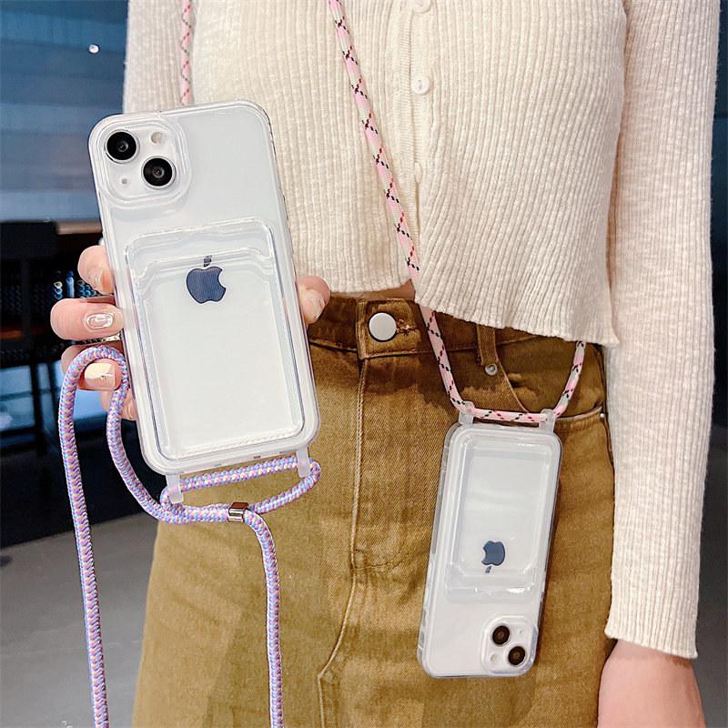 

Модный ремешок через плечо веревочное ожерелье прозрачный чехол для iphone 11 12 13 14 Pro 14 Plus 13 Pro Прозрачный противоударный чехол