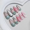 24Pieces Glossy False Nail Featuring 3D Waves Silver Icy Butterfly Pearls Effect Easy Application Design