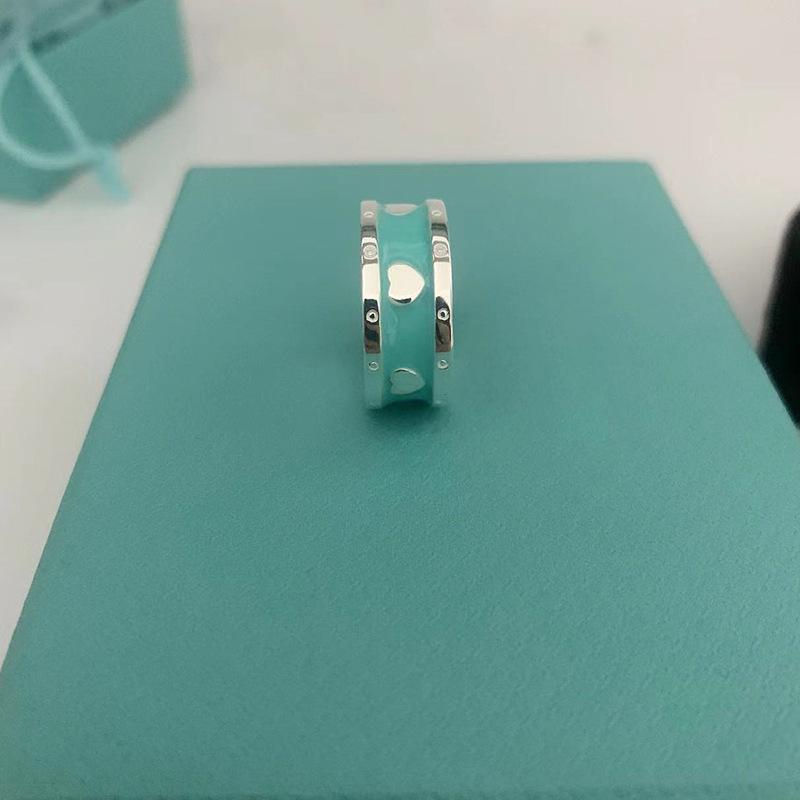 S925 Sterling Zilver Meerblauw Hart Ring voor Vrouwen – High-End Emaille Koppelring