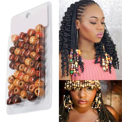 Wood Ethnic Hair Beads Loose Hair Jewelry For Braid Large Hole Dreadlock Bead Braid Natural Bead Wood Hair Jewelry