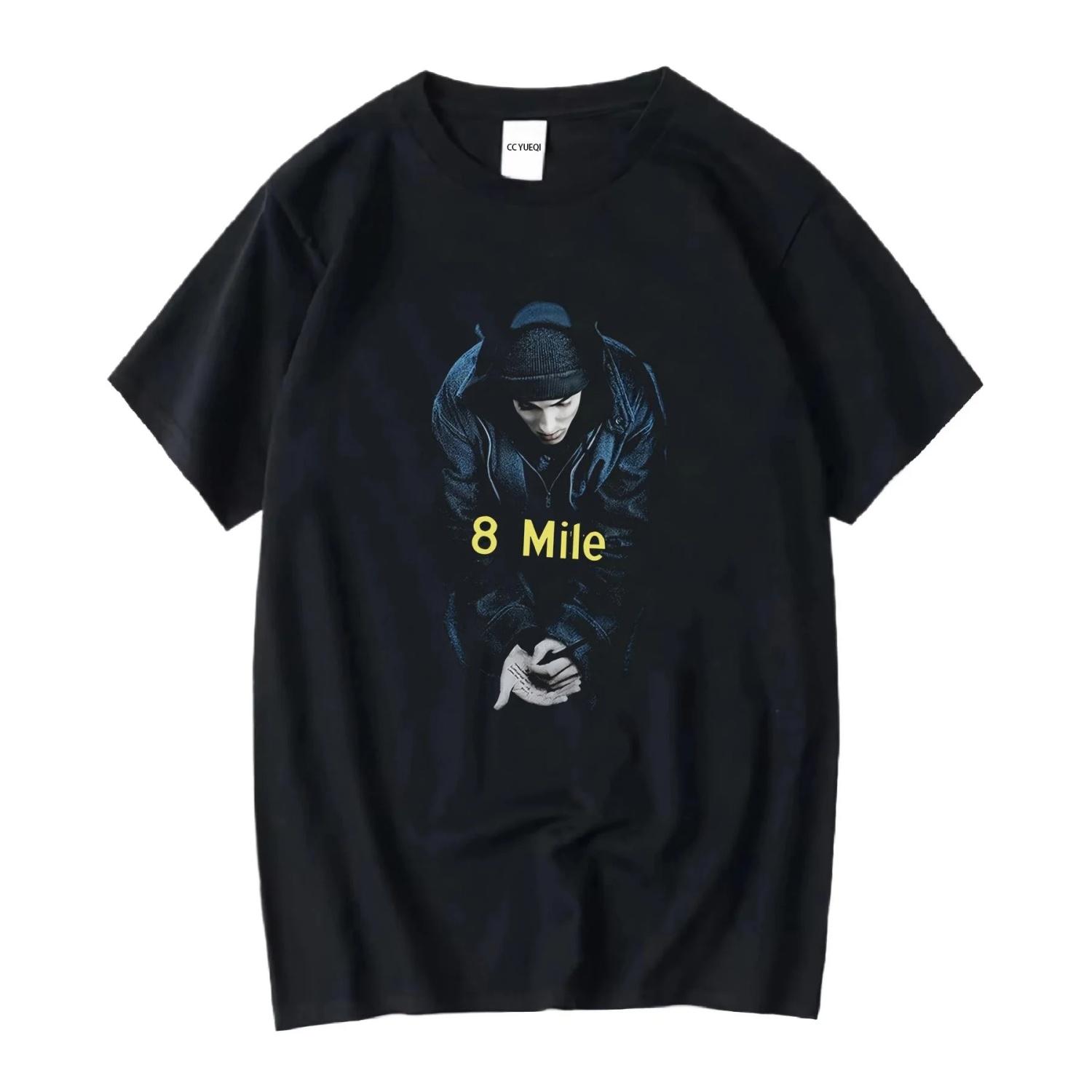 

Spring_Summer 2026 Vintage Size Eminem 8 Mile Front Printed T-shirt, American Retro Fashion Casual Streetwear, Comfortable S чёрный
