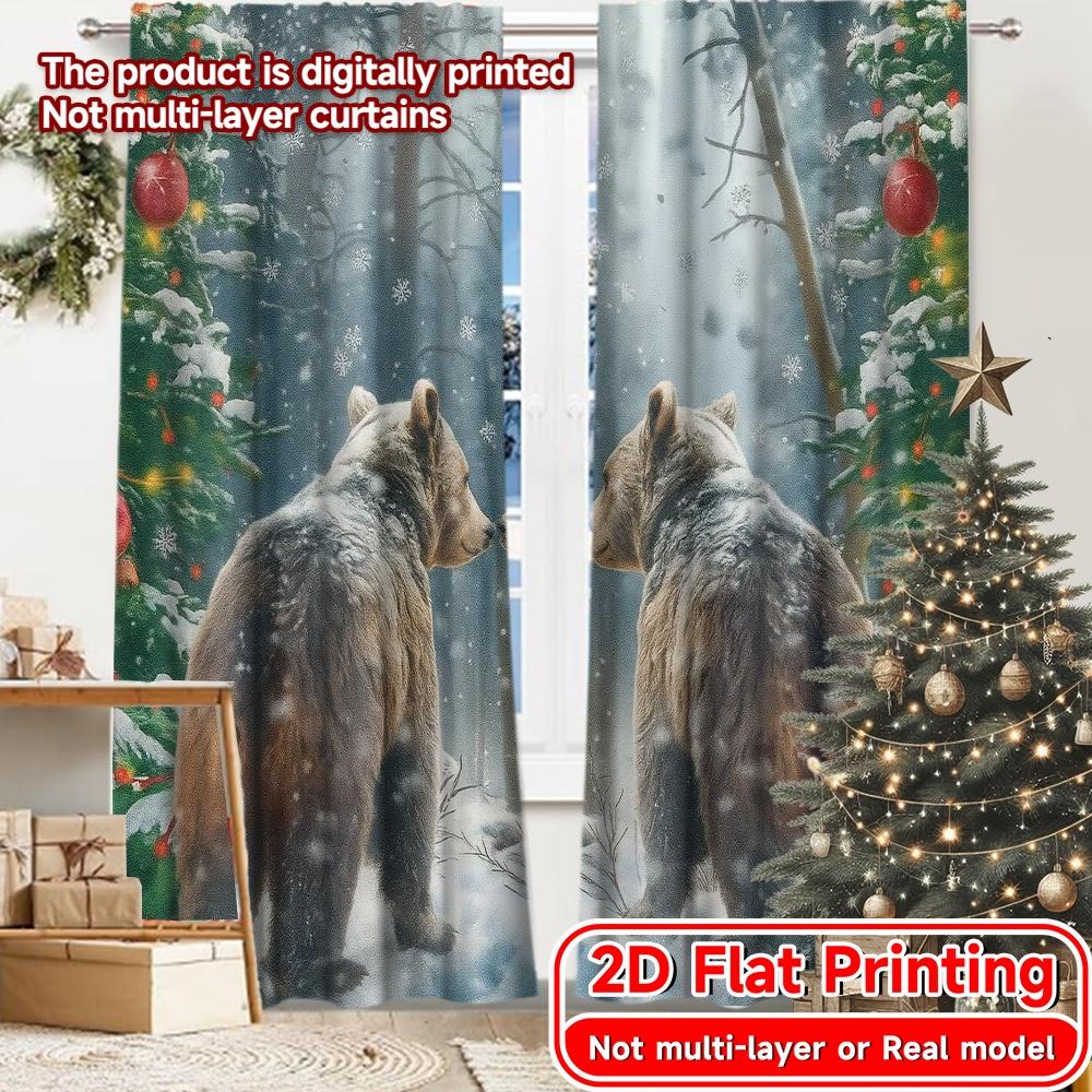 

2pcs 2D FLAT PRINTING Curtains (Without Rod) Winter Bears(1) Modern Fashionable Curtainments Versatile Polyester Curtains Gifts 100*130 HOOK 1pcs