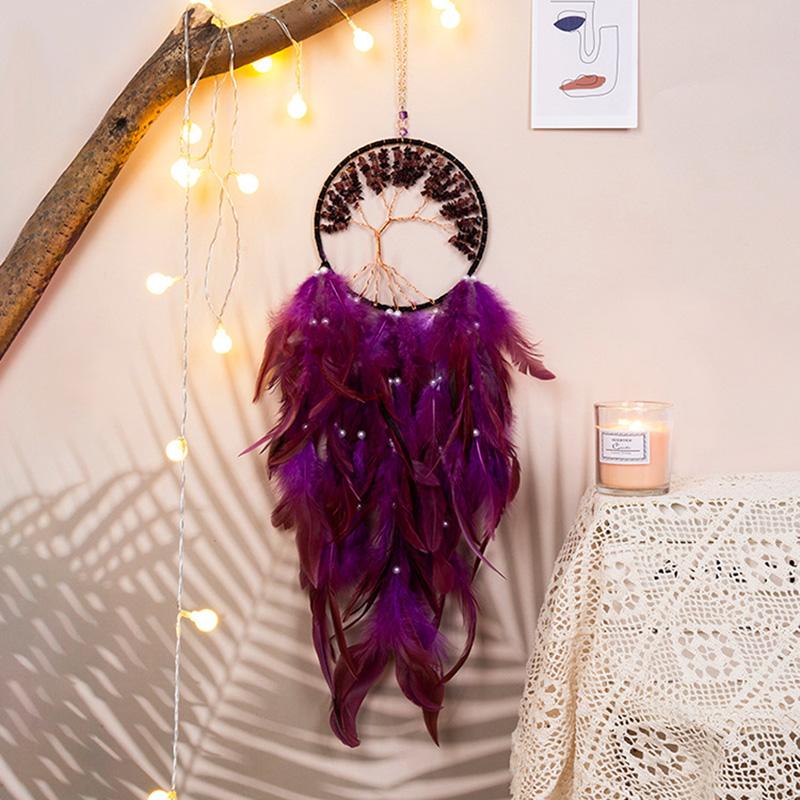 Tree of Life Dream Catcher Handmade Pink Gravel Wall Hangings Feather Craft Home Decor Wind Chimes DreamCatchers Room Decorate