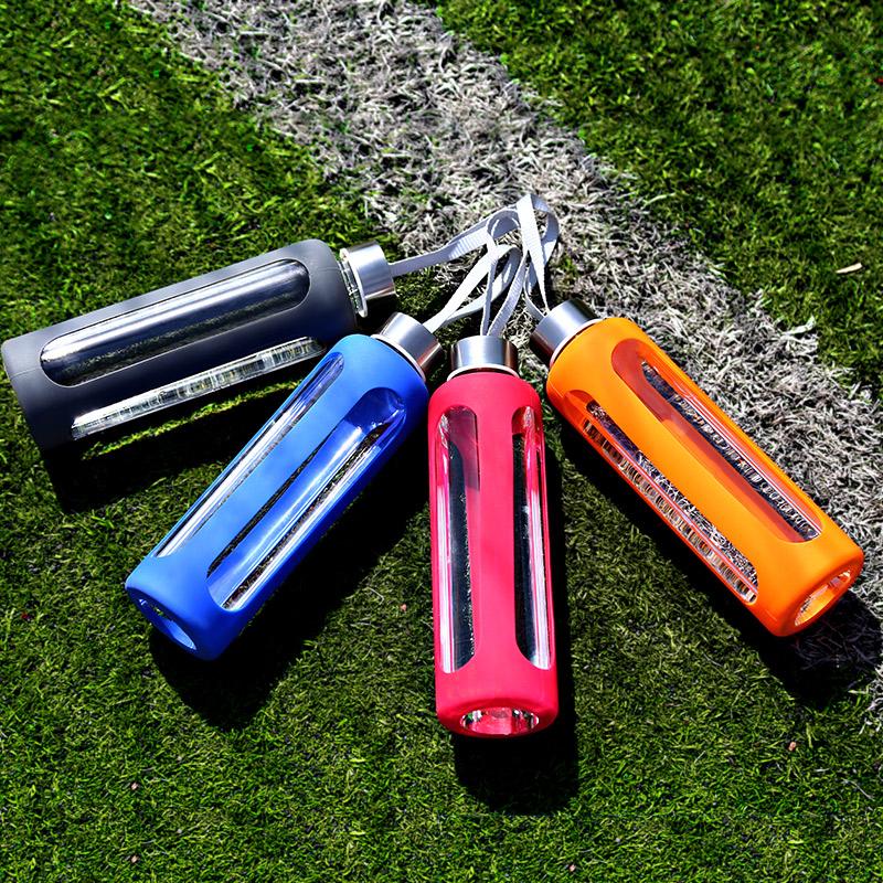 

550ml Glass Water Bottle, Sports Travel Bottles, Stainless Steel Cap with Protective Silicone Sleeve (Blue,Orange,Rose,Grey) 550ml синій